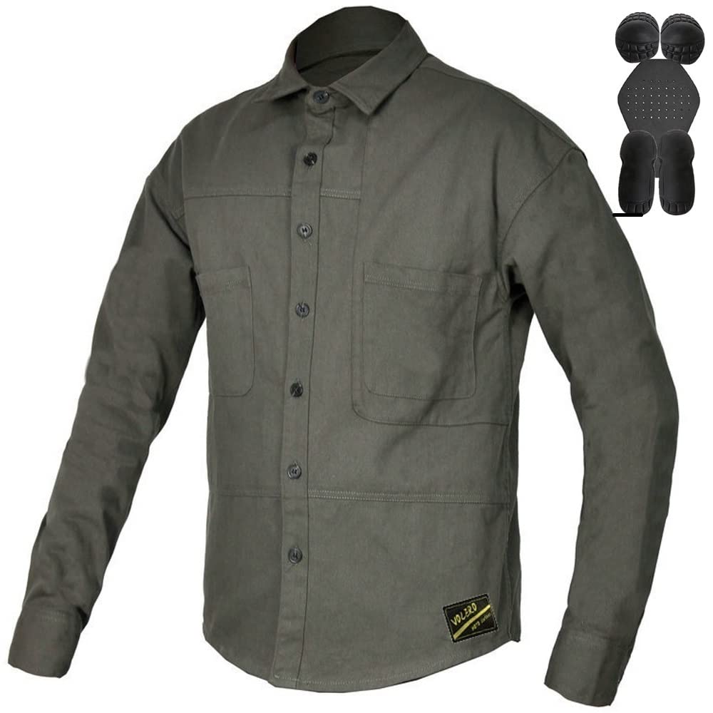 CBBI-WCCIMen's Motorcycle Shirt Wear-Resistant Cotton Motorcycle Jacket for Scooter Cycling and Touring with CE Protectors