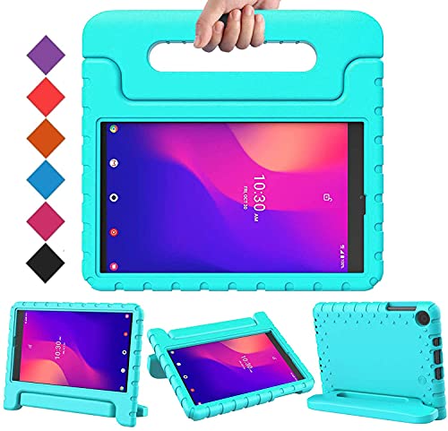 BMOUO Kids Case for Alcatel Joy Tab 2 8.0 inch 2020 (Model:9032Z), Shockproof Convertible Handle Stand Kids Case for Metroby t-Mobile Alcatel Joy Tab 2 Tablet-Turquoise