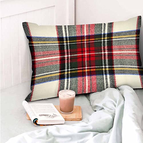 Mugod Rectangle Pillow Cover Red And White Wool Plaid Scottish Tartan Pattern,Decorative Pillowcase For Sofa/Couch/Bedroom/Living 20X30 Inches #TOP5