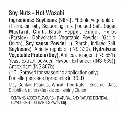 Image of Fiery Wasabi Fusion | Protein-Rich, Roasted Flavoured Soy Nuts | Ready-to-Eat | Zero Cholesterol, Gluten-Free | Healthy and Tasty Roasted Nutrient-Packed Namkeen Snacks (150g)