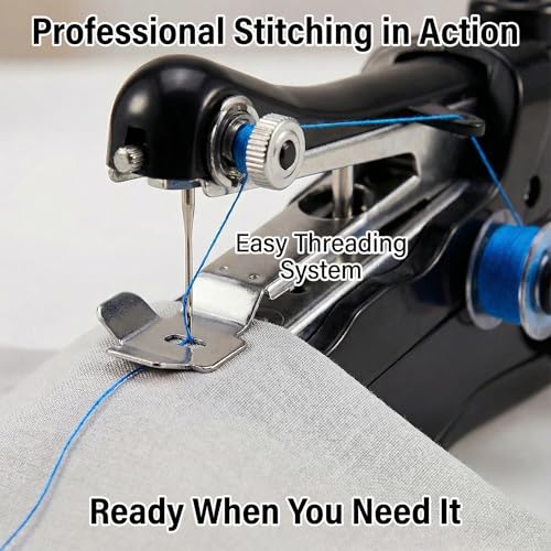 Image of Portable Handheld Sewing Machine for Adults - Mini Hand Held Sewing Stitching Machine for Beginners - Small Electric Cordless for Hemming Quick Fabric Home Travel Clothes Pants DIY Fabric Denim