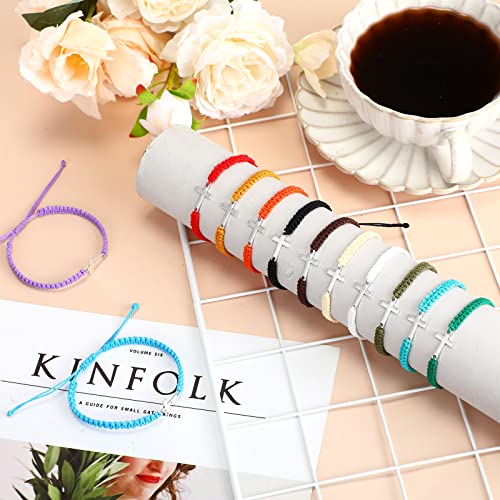 Jadive 12 Pcs Small Cross Cord Bracelet Bulk For Women Men Adjustable Cross String Bracelet Cross Nylon Rope Christian Handmade Braided Bracelet Friendship Gift For Women Girls(Colorful) #TOP2