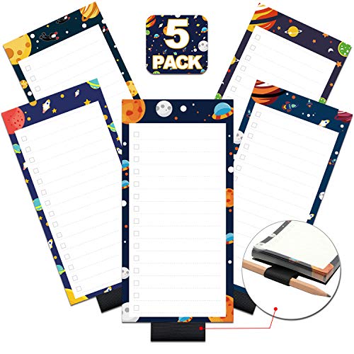 5 Pack Magnetic Notepads with Pen Holder for Fridge, Full Magnet Back Notepad