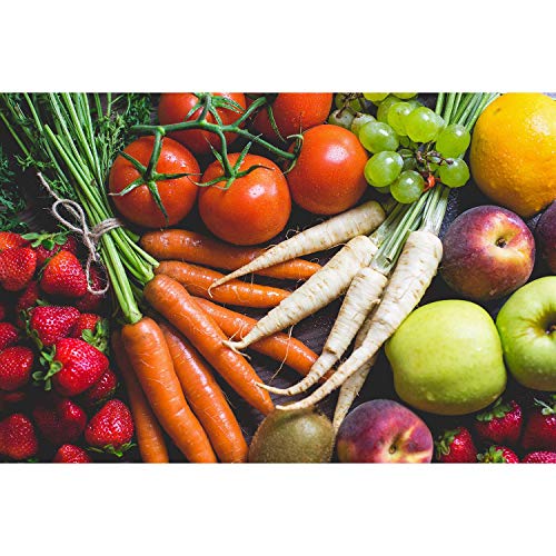 Affiche Légumes et Fruits Frais 91x137cm : Poster Grand Format Carottes et Raisin Haute Définition