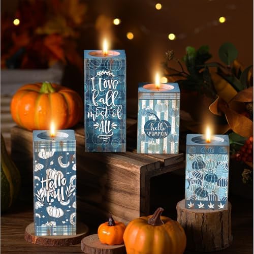 DoubleFill Set of 4 Fall Votive Candle Holders Tea Light