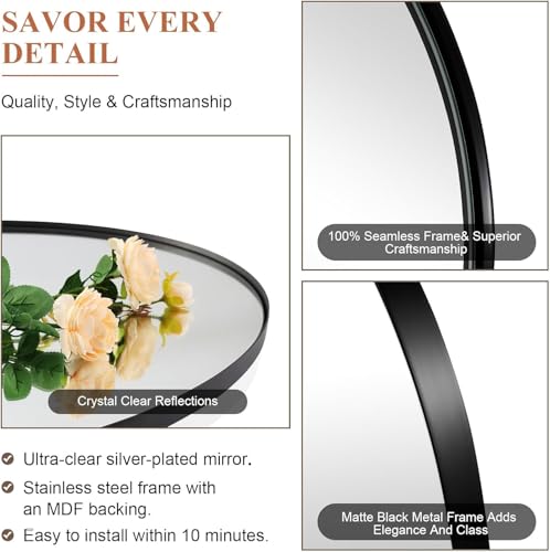 Image of ANDY STAR Round Wall Mirror for Bathroom, 30 Inch Black Circle Mirror Modern Premium Stainless Steel Metal Frame Wall Mounted for Bathroom, Entryway, Vanity, Living Room, Bedroom