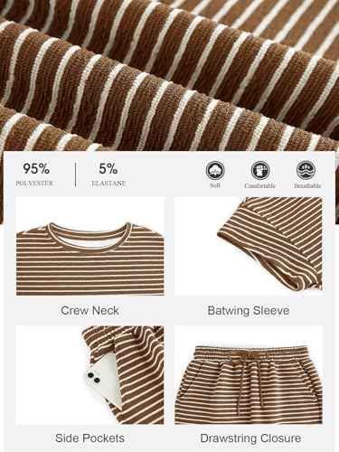 Image of Tankaneo Womens Pajama Sets Striped 2 Piece Lounge Sets Short Sleeve Oversized T Shirts Drawstring Shorts Matching Set