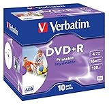 Verbatim DVD+R Wide Inkjet Printable 4.7GB, 10er Jewel Case, DVD Rohlinge bedruckbar, 16-fache Brenngeschwindigkeit & Hardcoat Scratch Guard, DVD-R printable, DVD leer, Rohlinge DVD