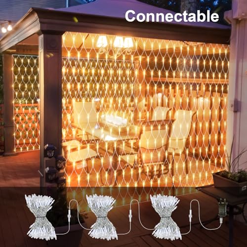 6X3M Large Net Lights Outdoor Plug in,408LED Mesh Net Fairy Lights with Remote Timer,Balcony Fairy Light Garden Tree Light,Connectable Waterproof,10M Lead Wire for Bushes Fence Yard(Warm White) - Image 4