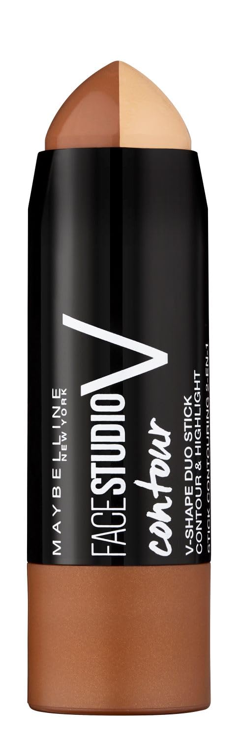 Maybelline New York dwupak konturówek z rozświetlaczem i bronzerem do podkreślenia rysów twarzy, Face Studio Contour Duo Stick, Medium, 2 sztuki
