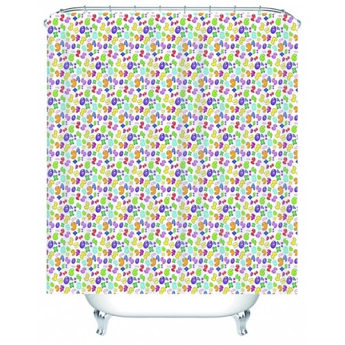 Rideau de douche textile multicolore lavable en polyester avec anneaux
