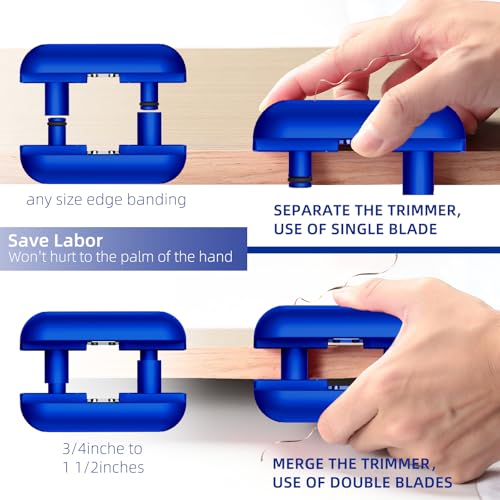 Image of GSCIT Club Edge Banding Trimmer, With Tungsten Carbide Blades, Hand Planer Edge Bander for Burrs,Edge Corner Planer,Wood Chamfering Fillet Scraper,Edge Banding Cutter for PVC ABS Melamine (Blue)