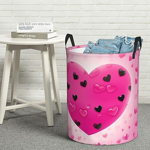 Panier à linge autoportant rose en cœur avec poignées solides - 2