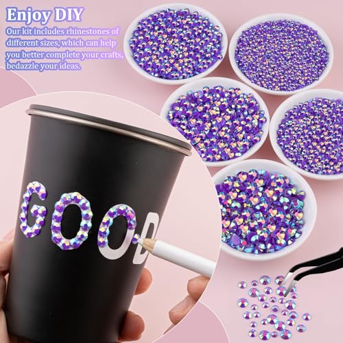 25000Pcs Resin Rhinestones for Crafting, Hot Pink AB 2-6mm Mixed Sizes Non Hotfix Flatback Gems with 1Pcs Glue, Bedazzling Crystal for DIY Craft Clothing Mugs Tumblers Shoes Fabric Decor Nail Art - 3