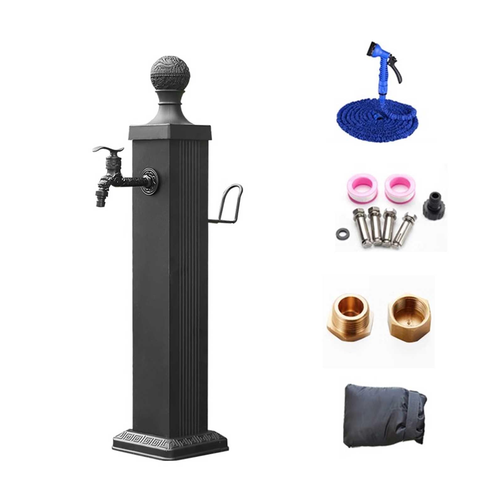 WOTZOV Outdoor Vertical Square Garden Water Column With Faucet & Spray Gun - 45In Aluminum Alloy Antifreeze Hydrant For Yard, Garden, Patio, And Outdoor Use，74cm/29in