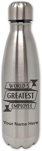 LaserGram Botella de agua de acero inoxidable de una sola pared, el mejor empleado del mundo, grabado personalizado incluido