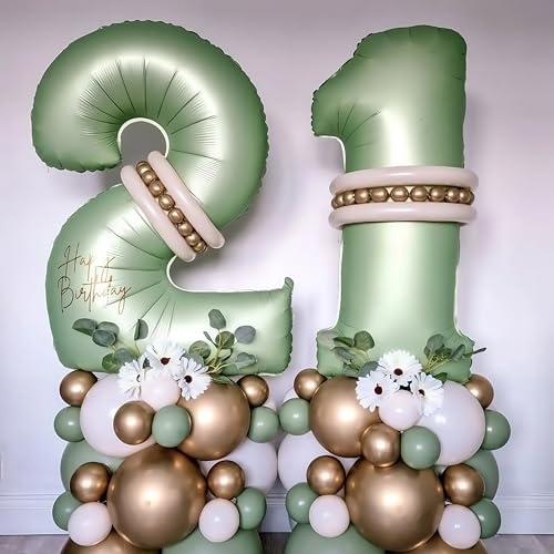 Image of Sage Green 1 Number Balloon,Olive Green 1 Balloons 40 Inch Large Helium Foil Mylar Birthday Balloons for Boy Girl Baby Shower Birthday Jungle Party Decorations