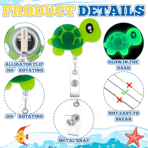Craftydream DIN-CRAFTYDREAM-0056 6 Pcs Sea Animals Retractable Badge Reel Luminous Nurse Id Badge Holder Retractable Clip Glow In The Dark Cute Decorative Reel Id Clip Retractable thumb #3