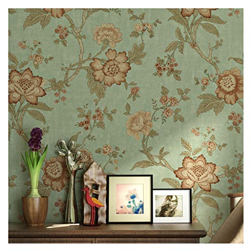 CCFENG Vert rétro américain Papier Peint Pastoral Grande Fleur, Chambre Salon Papier Peint de Fond TV, Pays Britannique Tissu Non tissé (Color : A) Cover
