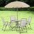 Outsunny 6 Piece Patio Dining Set for 4 with Umbrella, Outdoor Table and Chairs with 4 Folding Dining Chairs & Round Glass Table for Garden, Backyard and Poolside, Beige