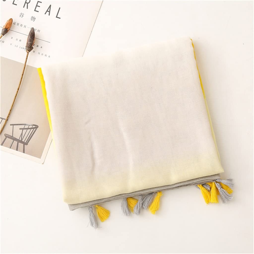 Bufanda con Flecos de Color Amarillo y Gris Degradado Bufanda Suave con Estampado Bufanda de otoño Bandana (Talla única)