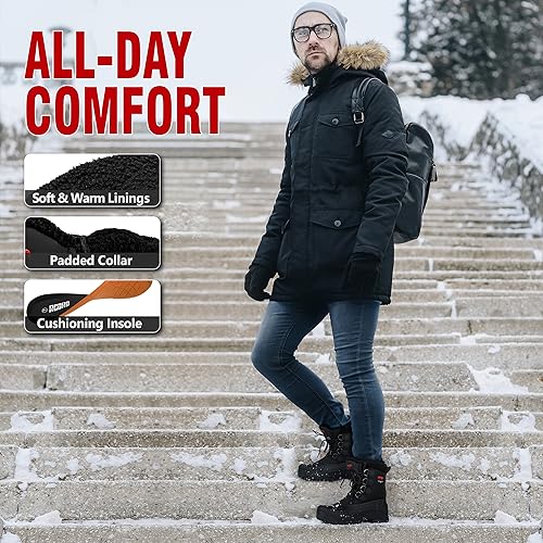 Image of R CORD Snow Boots for Men Waterproof Mens Snow Boots Non-Slip Insulated Warm Durable Winter Boots for Men Winter Hiking Boots Outdoor Boots for Men