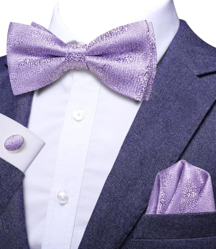 Image of Dubulle Mens Paisley Striped Bowtie Set Pre-tied Bowtie for Men and Pocket Square Set Wedding Business