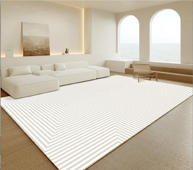 Tapis salon doux beige et gris lavable pour un coin repas ou une chambre moderne
