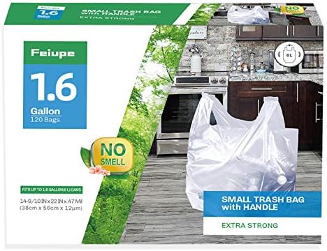 Feiupe 1.6 Gallon Clear Trash Bag with Handle Small Garbage Bag Trash Can Liner,120 Counts(1.6 Gallon)