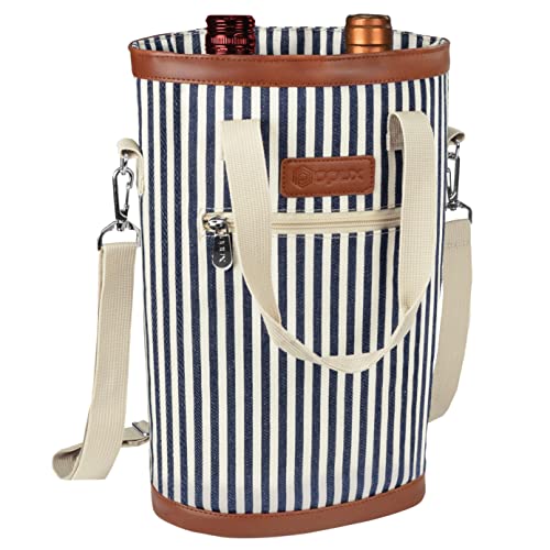 image for opux Two Bottle Wine Bag Carrier Tote, Insulated Leakproof 2 Bottle Wi