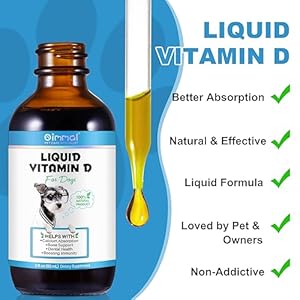 Vitamin D for Dogs, Liquid D for Dogs, Dog Vitamins D Drops Promote Calcium Absorption, Supports Hip & Joint Health and Dog Dental Health – Pet Supplements Liquid Vitamins D, Bacon Flavour – 2 Fl Oz