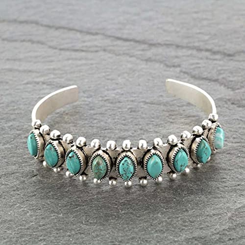 Turquoise Bangle Bracelet Boho Turquoise Bracelet For Women Stabilized Turquoise Bracelet Handmade Adjustable Cuff Bracelet Western Jewelry For Women Dainty Bracelet Jewelry Gifts For Girls(Green) #TOP3