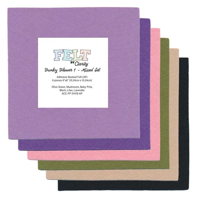 Clarity Crafts Funky Flower Adhesive Backed Felt Set, 15.24 x 15.24 cm, 6 Pieces, Multi-Colour