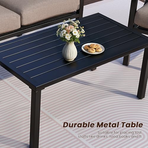 Image of NATURAL EXPRESSIONS Outdoor Patio Furniture 4 Pieces Set, Modern Patio Conversation Sets, Outdoor Sectional Metal Sofa with 5.5 Inch Cushion and Coffee Table,Shale