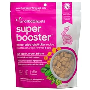 smallbatch Pets Freeze-Dried Super Booster Rabbit Bites for Dogs & Cats, 7 oz, Made in The USA, Humanely Raised Single Protein Source, Topper & Treat, with Organic Vegetables and Probiotics