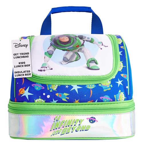 Get Trend Disney Toy Story Buzz Lightyear Lunch Box Insulated with Two Compartments for Kids Teens Picnic Travel (Green Buzz)