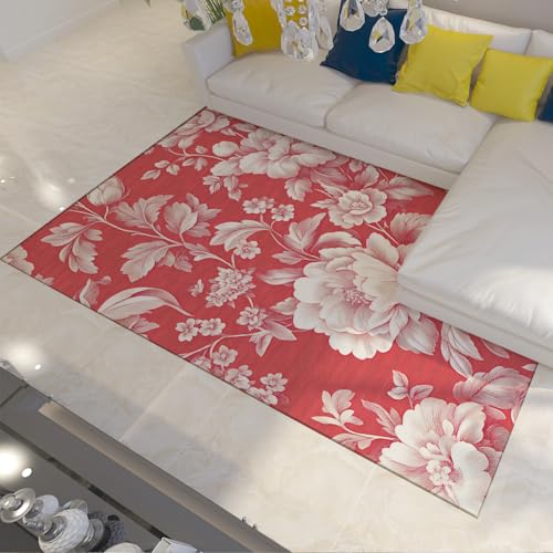 Tapis lavable sans perte de poils 200x300 style chinois rétro floral pivoines