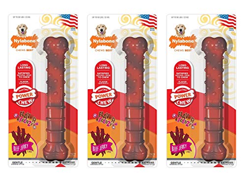 Nylabone 3 Pack of Power Chew Textured Chew Toys, Giant, Beef Jerky Flavor Bone for Dogs Up to 50 Pounds, Made in The USA