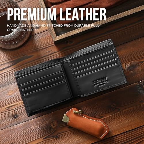 Leather Wallet for Men, RFID Blocking Bifold Mens Wallets Vintage Large Purse Credit Card Holder Gifts For Men (Black)3