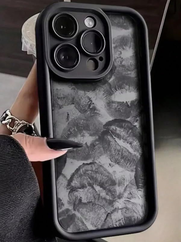 Image of COVERLY Lips Back Case Cover Compatible for iPhone 12 Pro | Hot 3D Sexy Lips Retro Embossed | 360 Camera Protection | Lipstick Kiss Cute Soft Touch Liquid Silicone Phone Case Cover (TPU | Black)