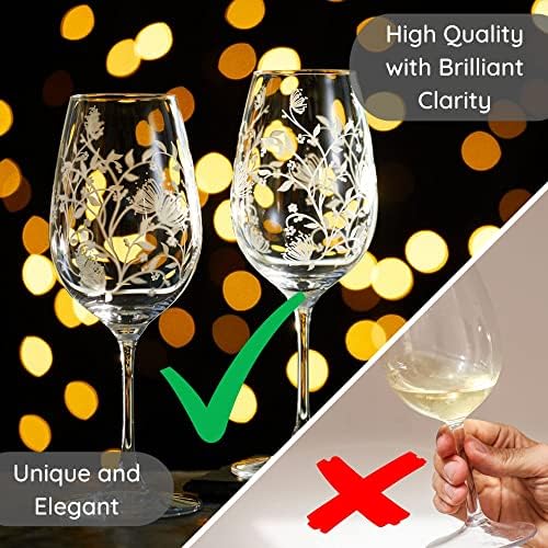Muldale Etched Crystal Large Red Wine Glasses Set of 2, 460ml - Unique Wine Glasses Floral Design for Red Wine - Large Capacity - Crystal Glasses High Clarity - Art Nouveau Fancy Wine Glasses