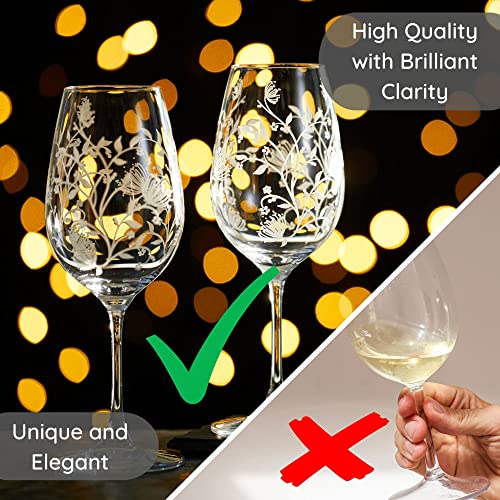 Muldale Floral Vintage Crystal Glass Wine Glasses Set Of 2, 15Oz, Eleanor Design Etched Crystal Wine Glasses For Red Wine Large Capacity | Premium Crystal Made In Europe #TOP2