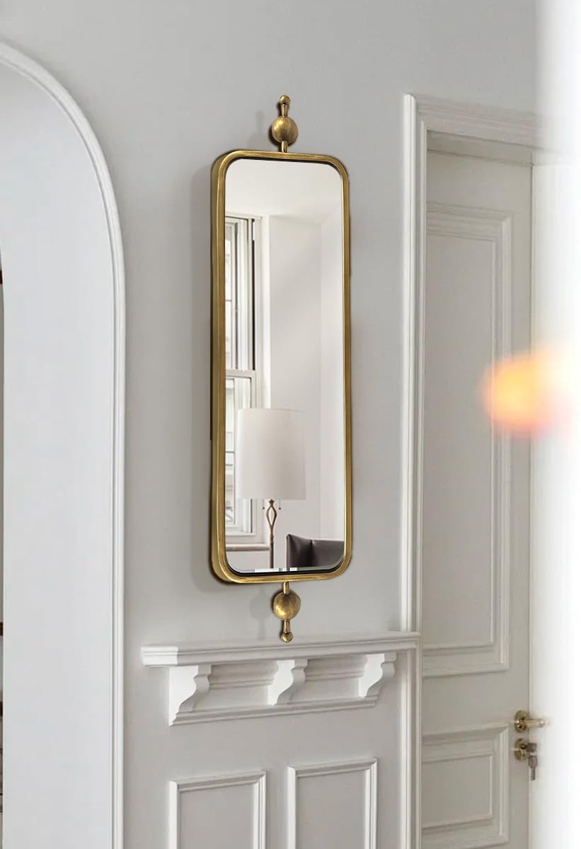 Gold Long Mirror for Skinny Entryway Living Room badroom,Full Lenth Thin Retangle Mirror with Round Corner 9" X 36‘ Retro Gold 36"L x 9"W