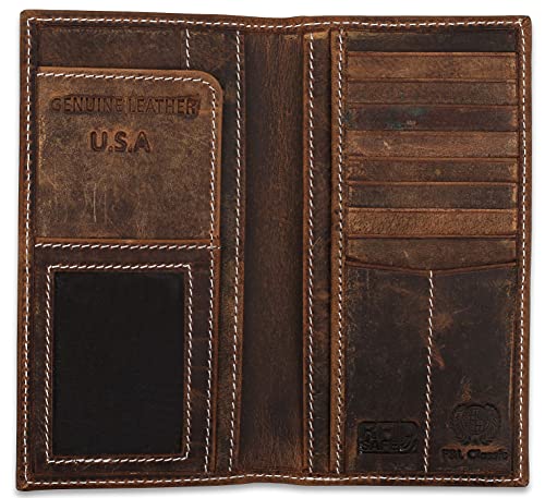 F&L CLASSIC Men's RFID Vintage Look premium Genuine Leather Long Bifold Wallet Checkbook Wallets,buffalo vintage leather2