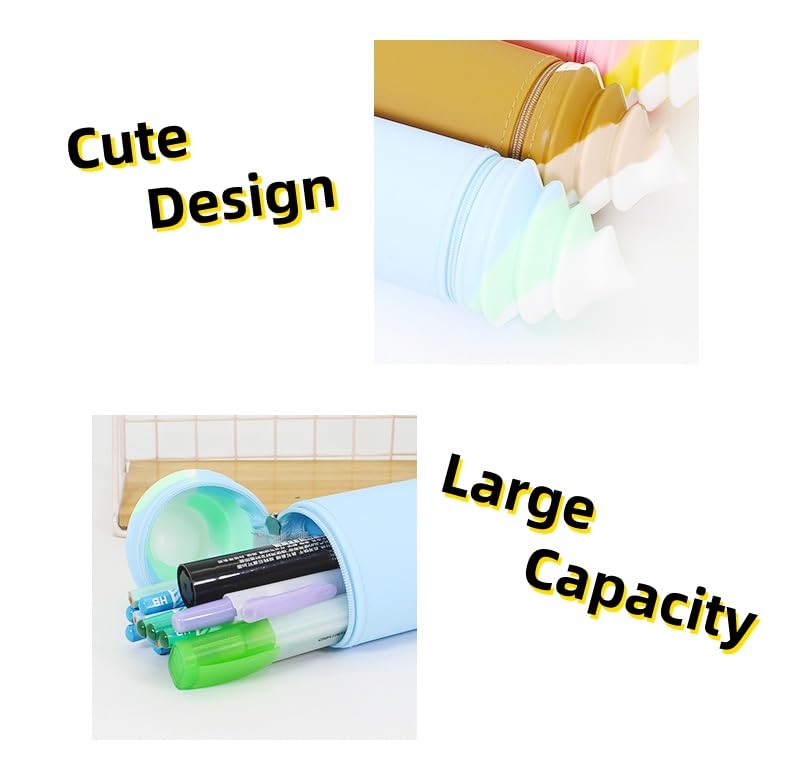 Image of Silicone pencil case /pouch /bag, cute lightweight waterproof zipper pencil case, colourful ice cream shape, safe and durable (Blue), QS-2016