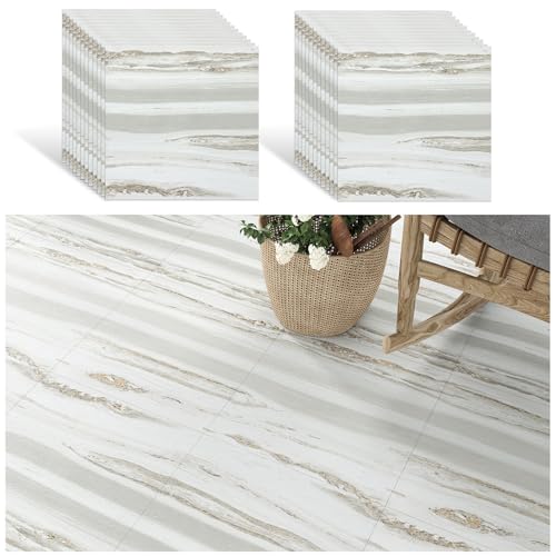VEELIKE Carrelage Adhesif Sol Dalle PVC Aspect Pierre Beige Gris Amovible 30 cm x 30 cm 24 Pièces Cuisine Salle de Bain