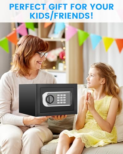 [UPGRADED] Small Safe Box for Home, 0.30 Cuft Mini Safes with Fireproof Waterproof Bag, Digital Money Safe with Programmable Keypad Spare Keys, Security Cash Box for Money Valuables thumbnail 8