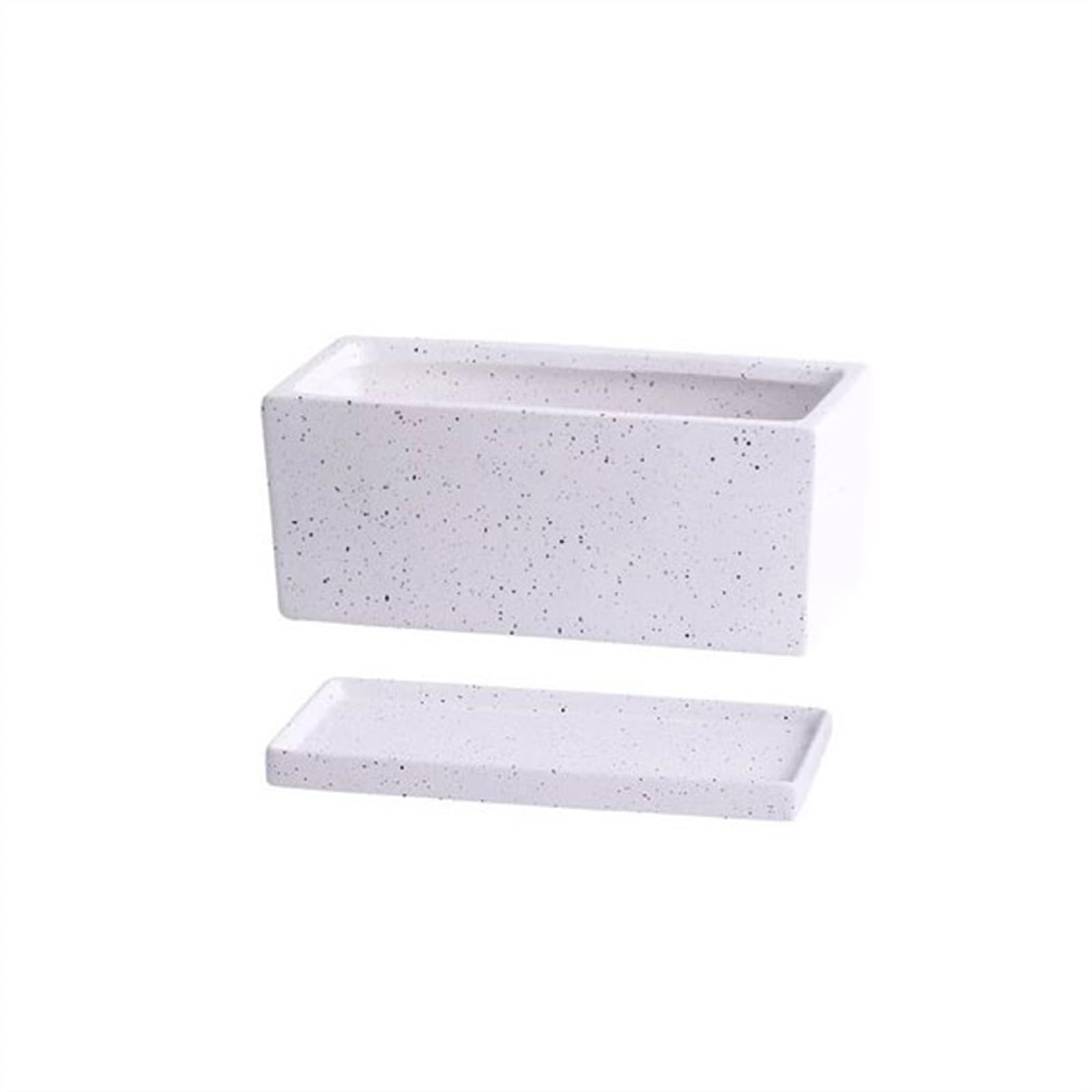 SDA287MZ Ceramic Rectangular Planter with Tray Scandinavian Simple Succulent Green Office Desktop Perforated Small Potting Ware Multifunction(White with tray,Large)