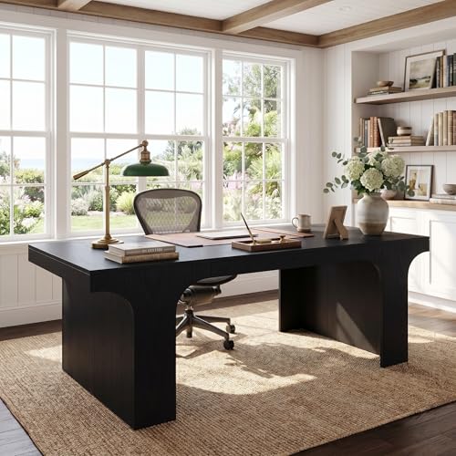 Tribesigns 70.9-Inch Executive Desk Large Wooden Computer Office Desk Modern Writing Table Business Workspace Home Office Furniture with Arched Design Black