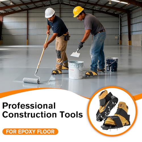 Image of Epoxy Floor Spiked Shoes Fully Assembled Gunite Spiked Shoes with 3 /4 inch Short Spikes for Garage Floor Epoxy, Overlays, Cover Installation,1 Pair (Black)